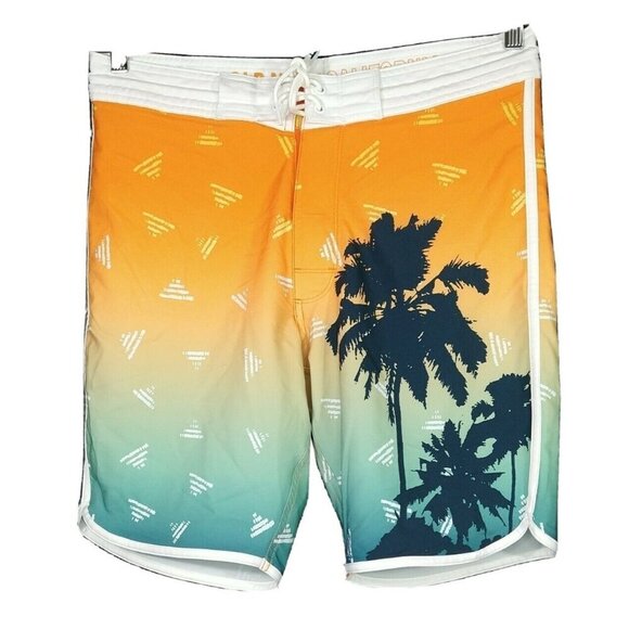 Old Navy Board Shorts Swim Trunks Men Size 32 Orange Green Palm Trees - Picture 1 of 6